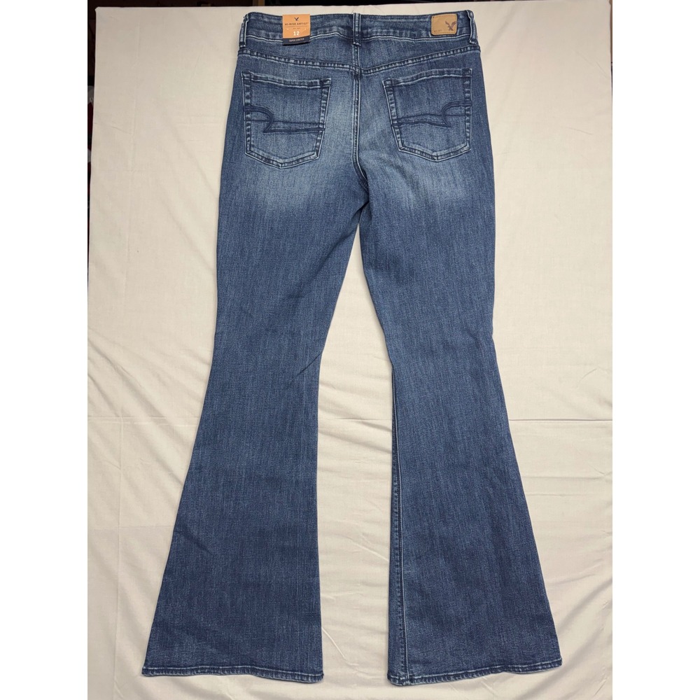American Eagle Hi-Rise Artist Super Stretch Flare Jeans Blue 12 Long 8492-738 - Picture 5 of 9